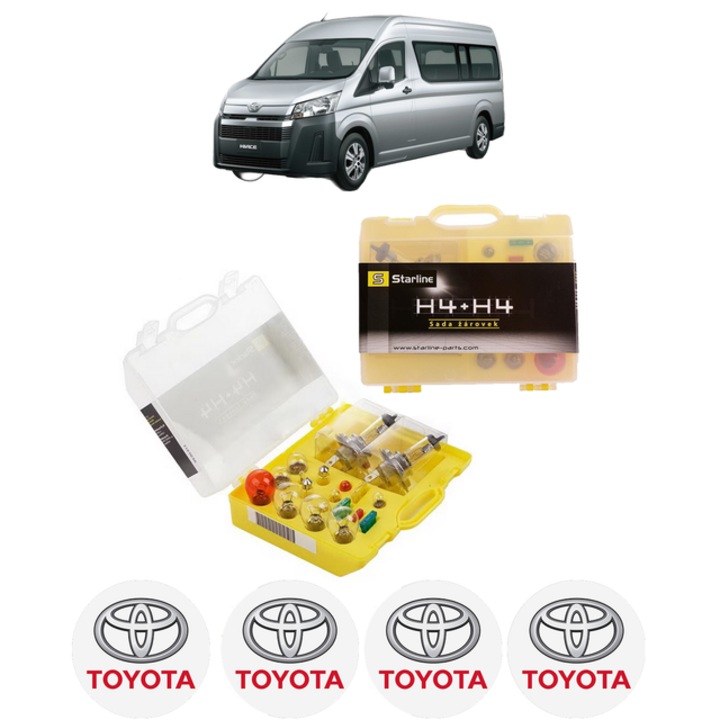 Kit trusa Set becuri H4 compatibila cu TOYOTA HIACE VI Bus (__H3__) din 2019-2021, bec far, semnalizare, pozitie, iluminare numar, frana, plafoniera, stop frana