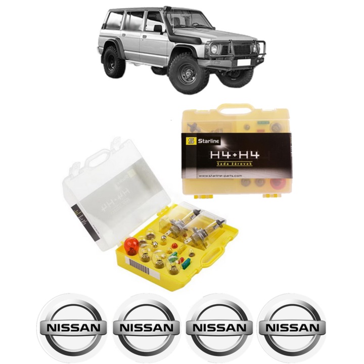 Kit trusa Set becuri H4 compatibila cu NISSAN PATROL GR IV (Y60, GR) din 1988-1998, bec far, semnalizare, pozitie, iluminare numar, frana, plafoniera, stop frana