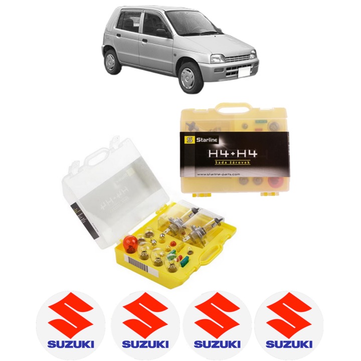 Kit trusa Set becuri H4 compatibila cu SUZUKI ALTO IV (EF, SH410_) din 1994-2002, bec far, semnalizare, pozitie, iluminare numar, frana, plafoniera, stop frana