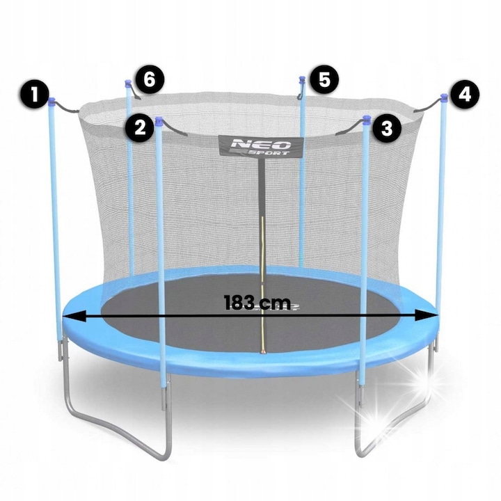 Вътрешна мрежа за батут 183см, 6 стълба, височина 150см, Neo-Sport