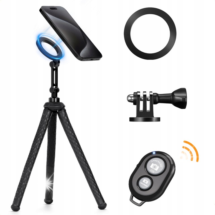 Rugalmas állvány mágneses fejjel, K&F Concept szett, 30cm, 290g, Magsafe adapterrel és Bluetooth pilottal