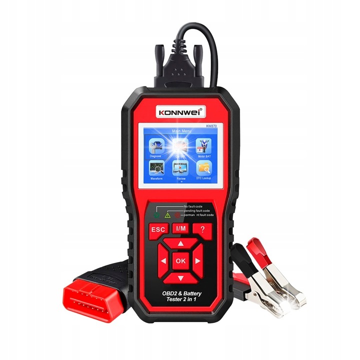 Тестер за диагностика OBD2, Konnwei KW870, анализатор на двигател, тестер на акумулатор, 6-18V, 100-2000 CCA