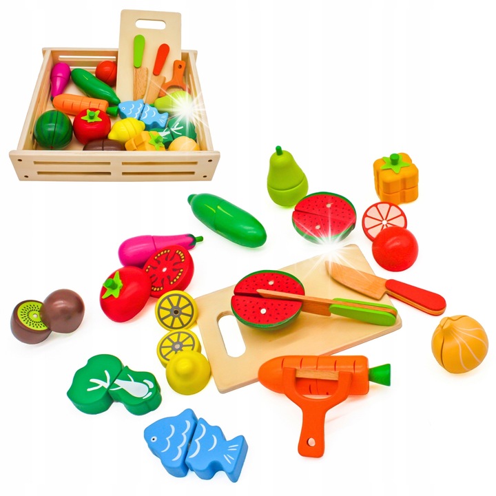 Minexo, 34 darabos, többszínű fa játék főző- és vágókészlet, 23,5x26x6cm