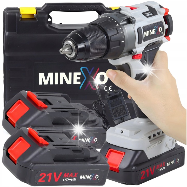 Комплект бормашина-отвертка 21V, 2 батерии, 25 скорости, LED, Minexo