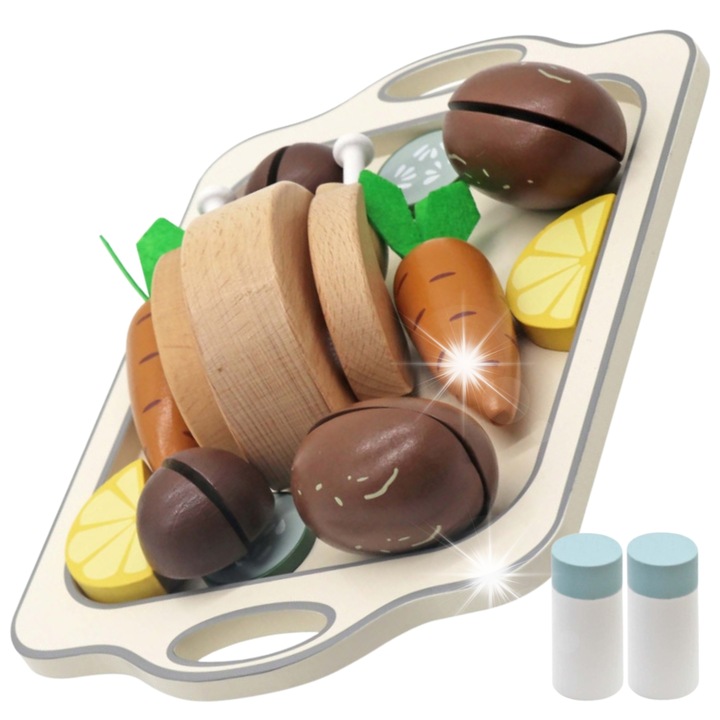 Minexo Gyermek konyhai készlet vágóasztallal, sóval és borssal, 22x15x10cm, fából