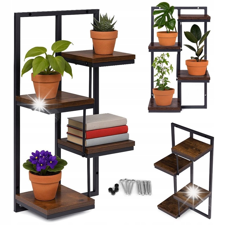 Rafturi, ModernHome, fali virágtartó, 4 szintes, loft, többszínű