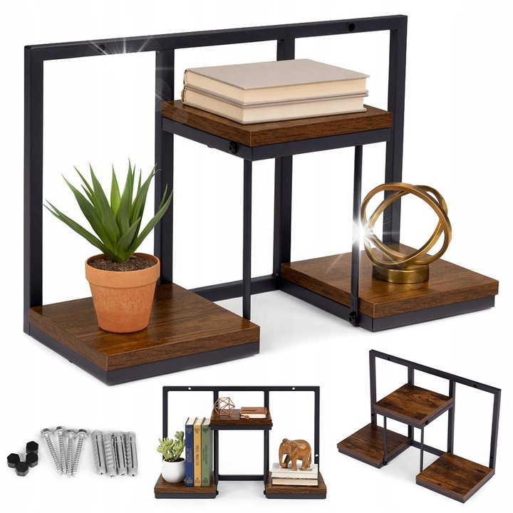 Virágtartó állvány, ModernHome, 3 szintes, loft stílus, natúr szín