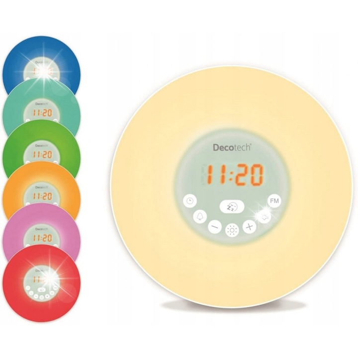 Lexibook ébresztőóra, napfelkelte és napnyugta szimuláció, éjjeli lámpa 7 színmóddal, 14.7x17x10.5cm