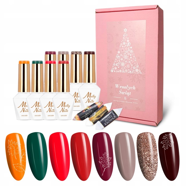 Set de lacuri hibrid Molly Nails 8x, culori de toamna si sarbatori, 8g fiecare
