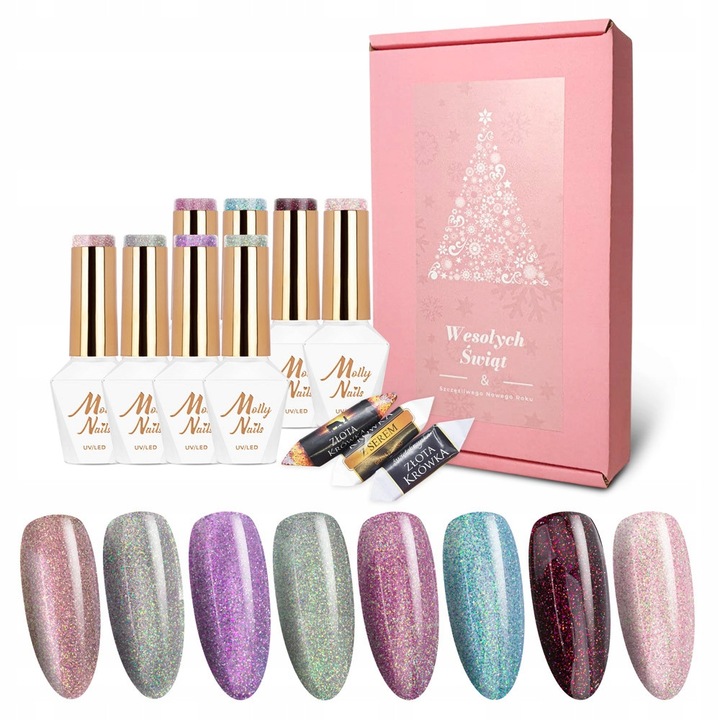 Set de 8 lacuri hibrid MOLLY NAILS, culori stralucitoare, 8g fiecare, pentru unghii