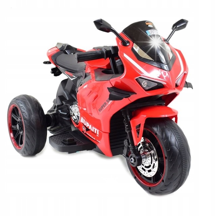 BPD-818 elektromos 3 kerekű motorkerékpár, 2 motoros, világító kerekek, piros, 3-6 éves gyermekeknek