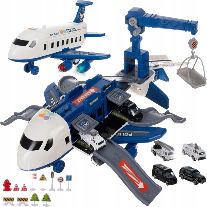 Játékrepülő, Iso Trade, interaktív készlet parkolóval, rendőrséggel, 30x20x10cm