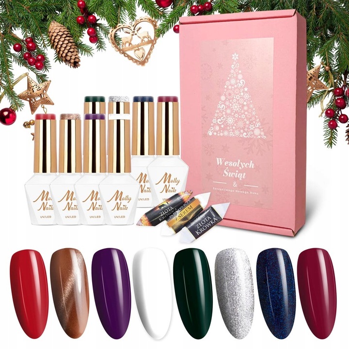 Set de lacuri hibride Molly Nails 8 buc, culori de toamna si sarbatori, 8g fiecare