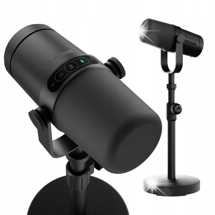 Професионален динамичен микрофон за студио, Mozos, стрийминг, влогване, черен