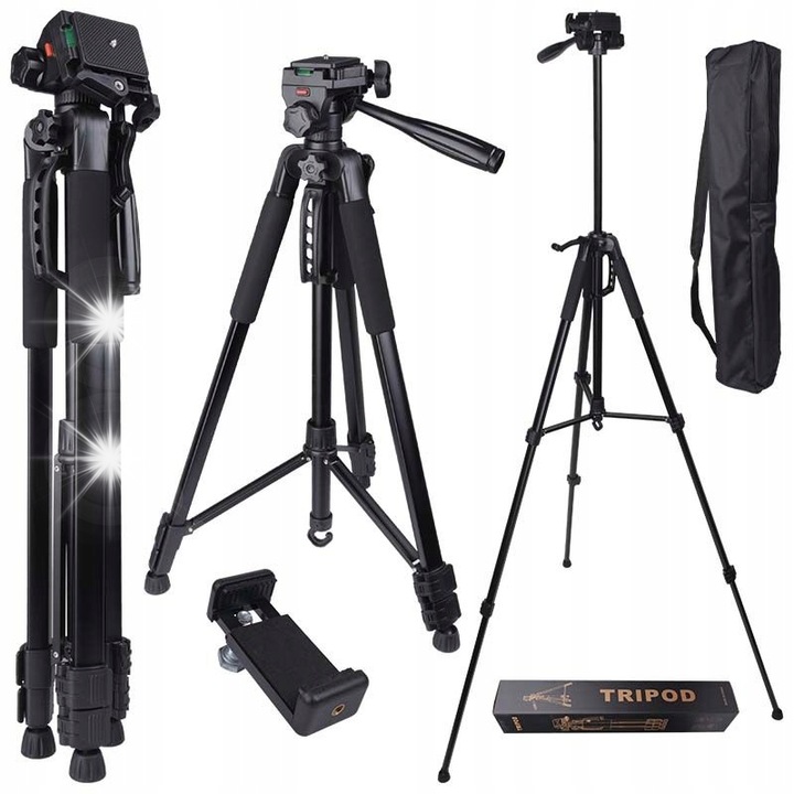 Статив за фото Light4Me, регулируема височина 59-170см, стабилна конструкция, черен, комплект с калъф