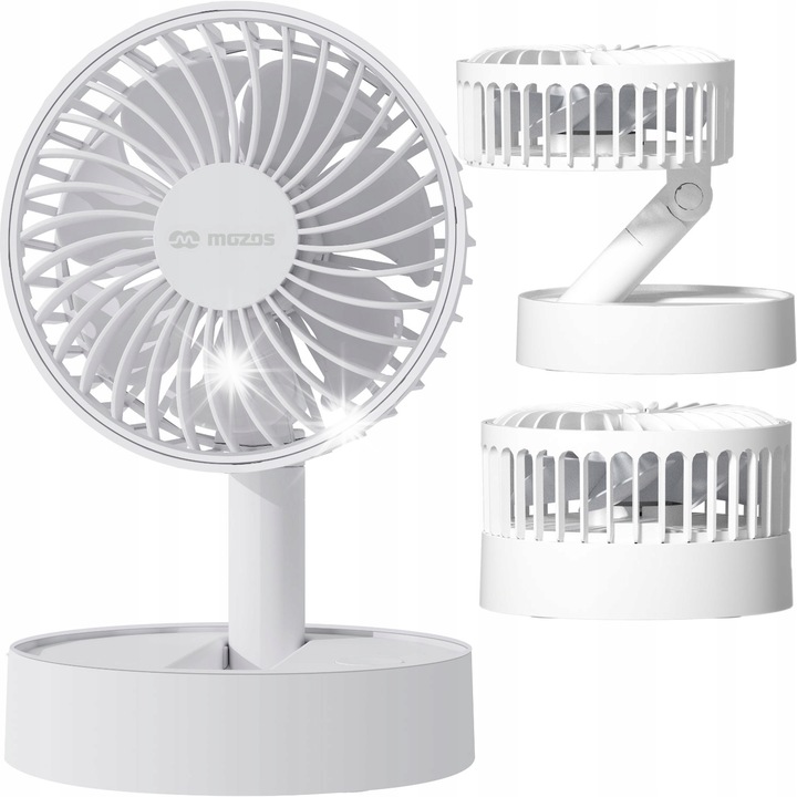 Mozos F32 hordozható ventilátor, vezeték nélküli, 3 sebességes, 180°-ban állítható, 10x10x19cm, fehér