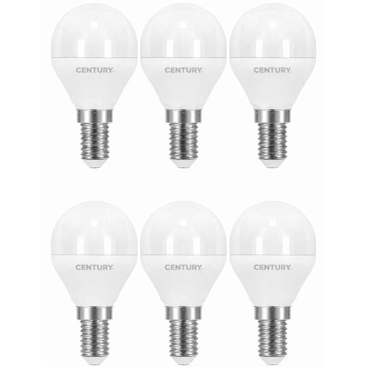 Bec Led 6W (40W ) E14 SET 6 Becuri MICRO LED Lumina Rece 6500K Luminozitate 490Lm Ø45x80mm Century Italia