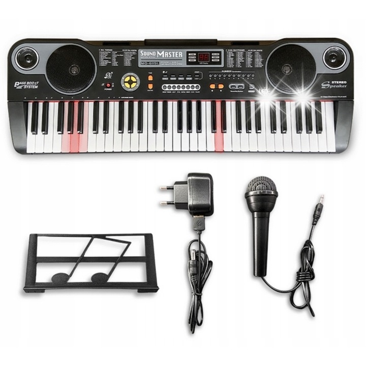 Oktató billentyűzet 61 megvilágított billentyűvel, MQ 6115L, mikrofonnal, méretei 86x30x9cm, többszínű