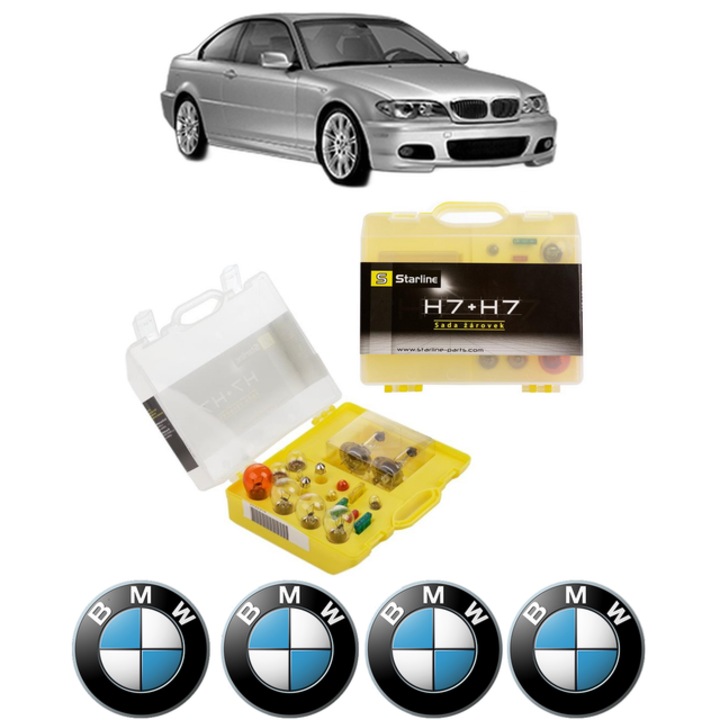 Kit trusa Set becuri H7 compatibila cu BMW 3 Coupe (E46) din 1998-2006, bec far, semnalizare, pozitie, iluminare numar, frana, plafoniera, stop frana