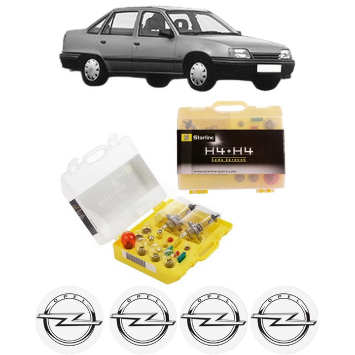 Kit trusa Set becuri H4 compatibila cu OPEL KADETT E (T85) din 1984-1992, bec far, semnalizare, pozitie, iluminare numar, frana, plafoniera, stop frana