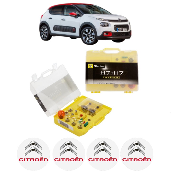 Kit trusa Set becuri H7 compatibila cu CITROEN C3 III (SX) din 2016-2018, bec far, semnalizare, pozitie, iluminare numar, frana, plafoniera, stop frana