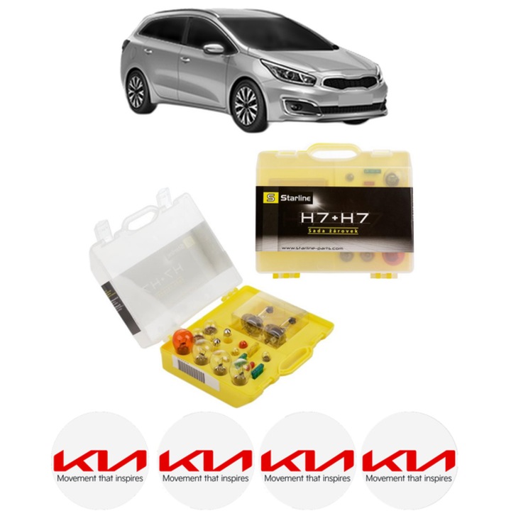 Kit trusa Set becuri H7 compatibila cu KIA CEED Combi Van (CD) din 2018-2020, bec far, semnalizare, pozitie, iluminare numar, frana, plafoniera, stop frana