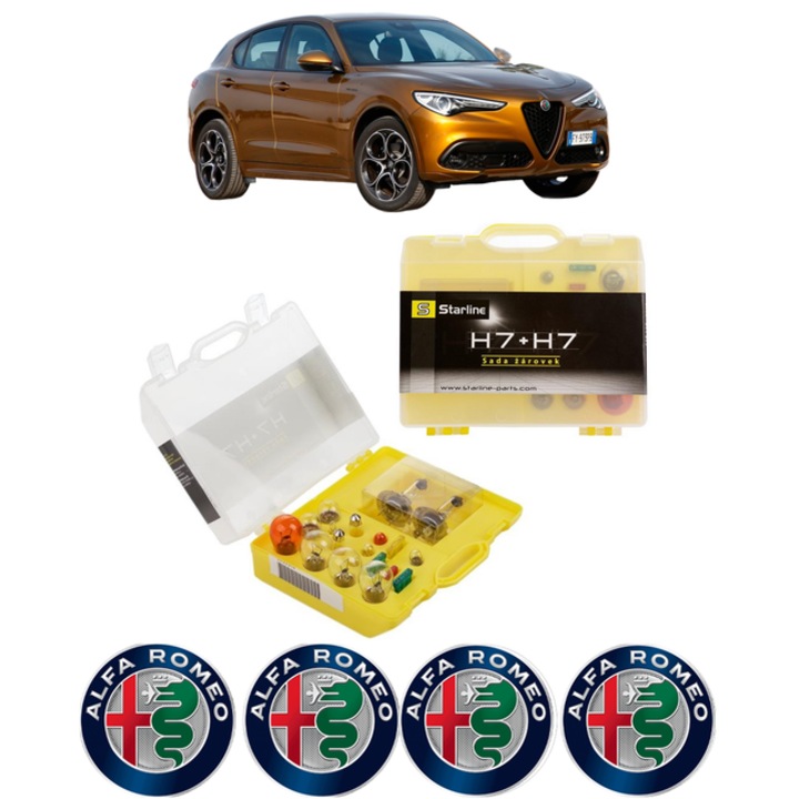 Kit trusa Set becuri H7 compatibila cu ALFA ROMEO STELVIO (949_) din 2016-2019, bec far, semnalizare, pozitie, iluminare numar, frana, plafoniera, stop frana