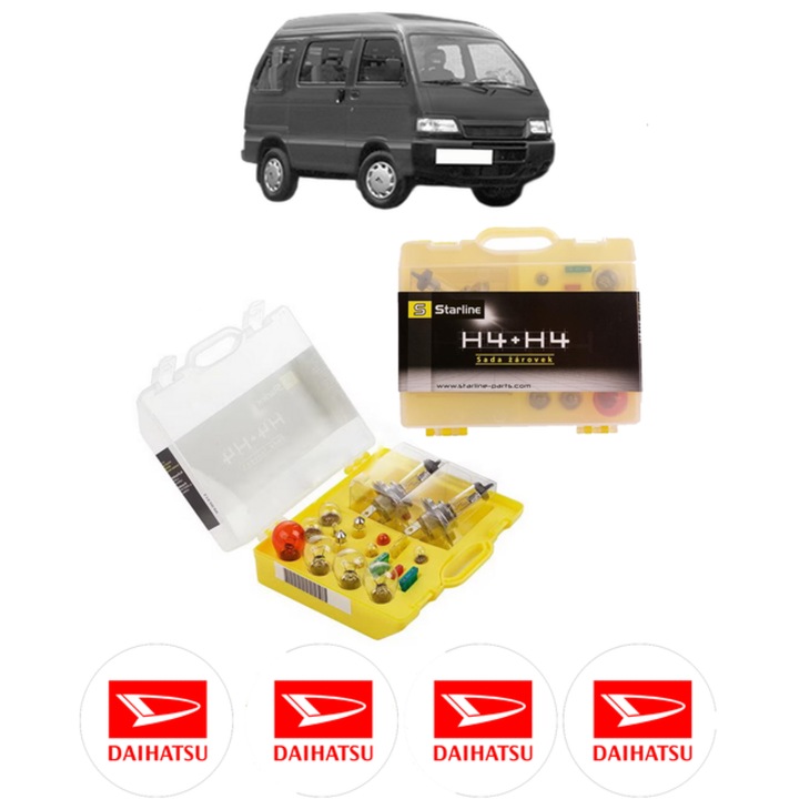 Kit trusa Set becuri H4 compatibila cu DAIHATSU HIJET Bus (S85) din 1994-1998, bec far, semnalizare, pozitie, iluminare numar, frana, plafoniera, stop frana