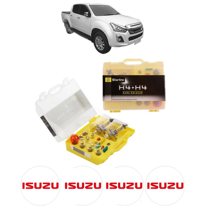 Kit trusa Set becuri H4 compatibila cu ISUZU D-MAX III (TFR, TFS) din 2019, bec far, semnalizare, pozitie, iluminare numar, frana, plafoniera, stop frana