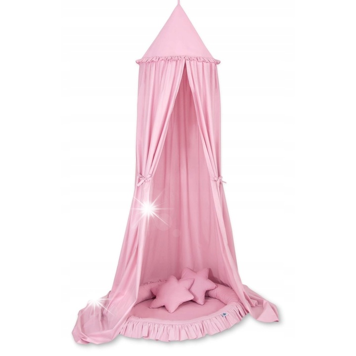 Baldachin szett gyermekszobába, My Sweet Baby, 2 csillagpárna, rózsaszín, 260cm