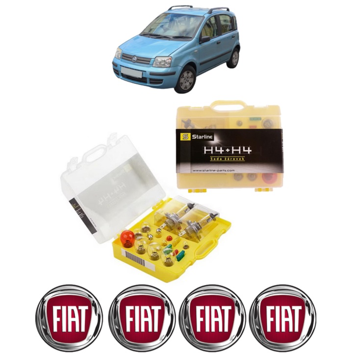 Kit trusa Set becuri H4 compatibila cu FIAT PANDA Hatchback Van (169_) din 2004-2010, bec far, semnalizare, pozitie, iluminare numar, frana, plafoniera, stop frana