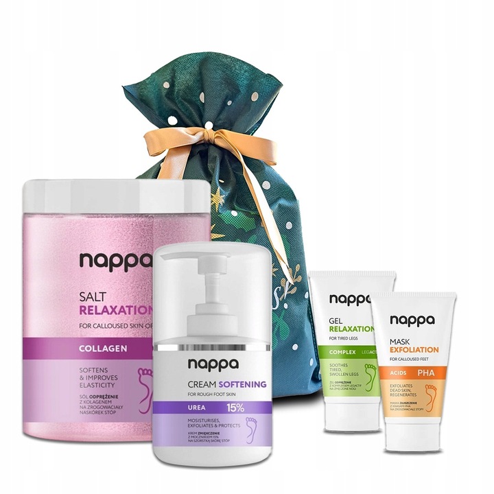 Nappa SPA lábápoló szett: sók, 15%-os krém, maszk, gél, ajándéktasak