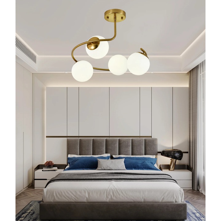 Lustra RFAN, Model F78/4, Cu Abajururi, 4 X E27, Auriu