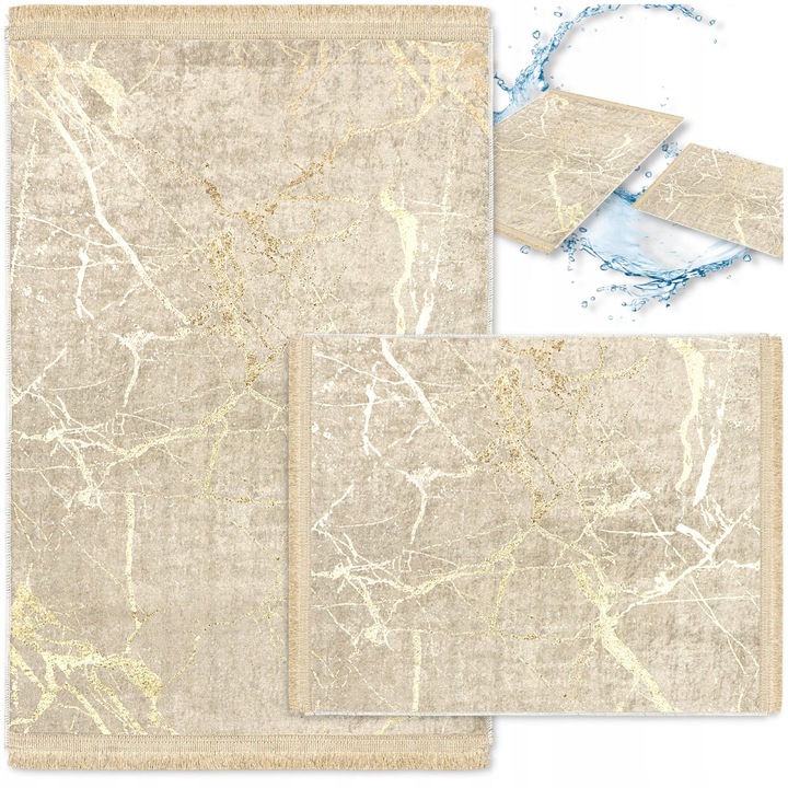 Set 2 Covorase Baie Paris - Decorator Home - Antiderapante, Absorbante, Moale si Lavabile 60x100 cm - Pentru Incalzire Pardoseala Dreptunghi - bej auriu