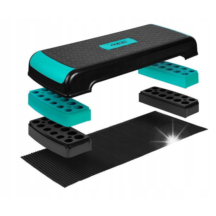 Степ за упражнения Neo-Sport 3 стъпала, тюркоаз, 30x80x20 см, капацитет 200 кг