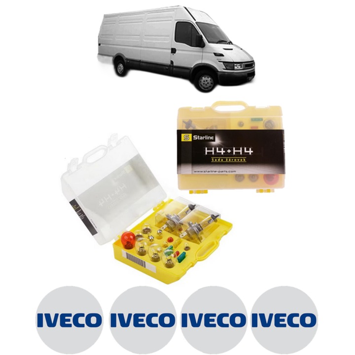 Kit trusa Set becuri H4 compatibila cu IVECO DAILY III Van din 1999-2007, bec far, semnalizare, pozitie, iluminare numar, frana, plafoniera, stop frana