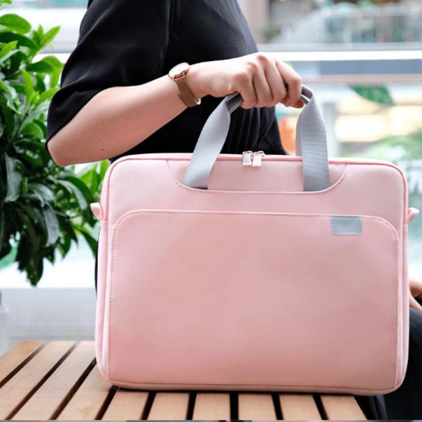 Geanta pentru laptop, Aiorber, 15.6 inci, stil crossbody, protectie completa la 360°, 6 compartimente, impermeabila, captuseala groasa din plus, roz