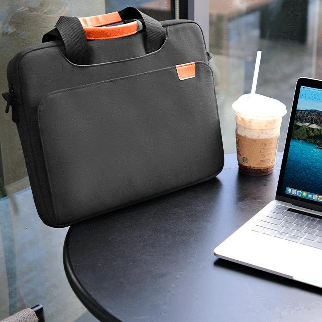 Geanta pentru laptop, Aiorber, 15.6 inci, stil crossbody, protectie completa la 360°, 6 compartimente, impermeabila, captuseala groasa din plus, negru