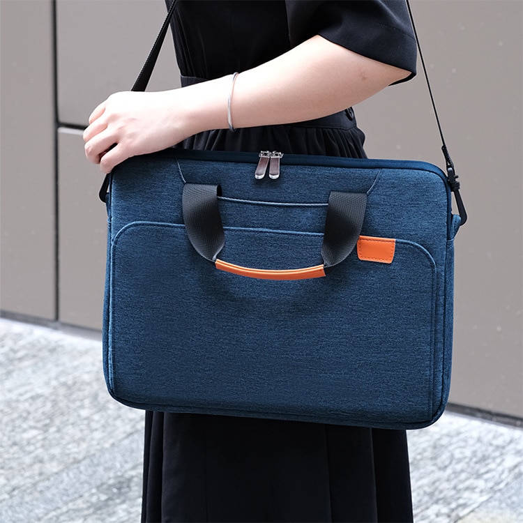 Geanta pentru laptop, Aiorber, 14.1 inci, stil crossbody, protectie completa la 360°, 6 compartimente, impermeabila, captuseala groasa din plus, albastra