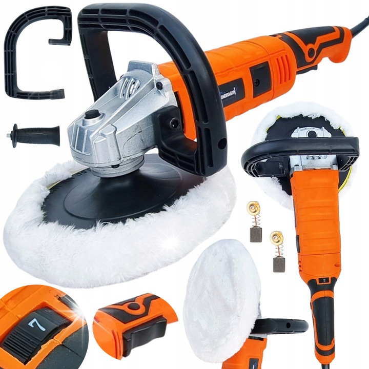Orbitális autófényező gép, sebességszabályozással, 2700 hatásfok, 2700W, 7 sebességfokozat, 180mm-es tárcsa, 2 fogantyú