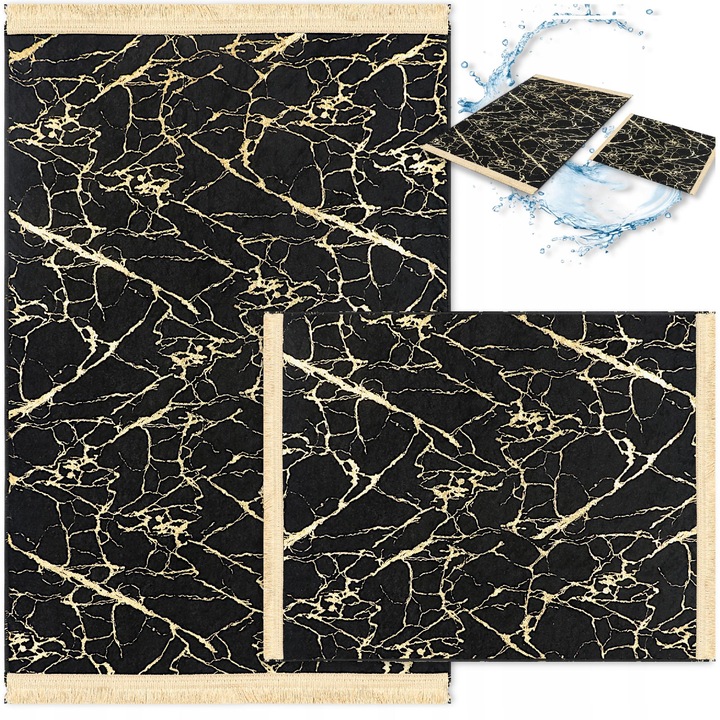 Set 2 Covorase Baie Paris - Decorator Home - Antiderapante, Absorbante, Moale si Lavabile 60x100 cm - Pentru Incalzire Pardoseala Dreptunghi - Bej Negru