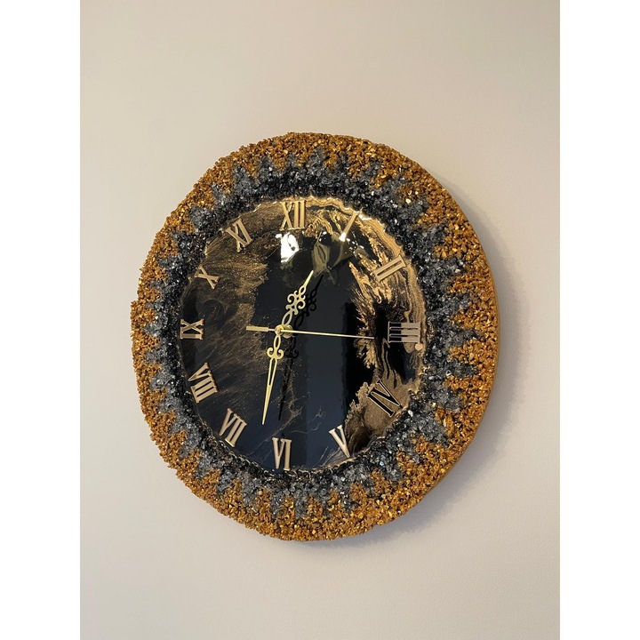 Ceas Elegant de perete din rasina, Unicat, Decorativ, Mecanism silentios - Diametru 40 Cm