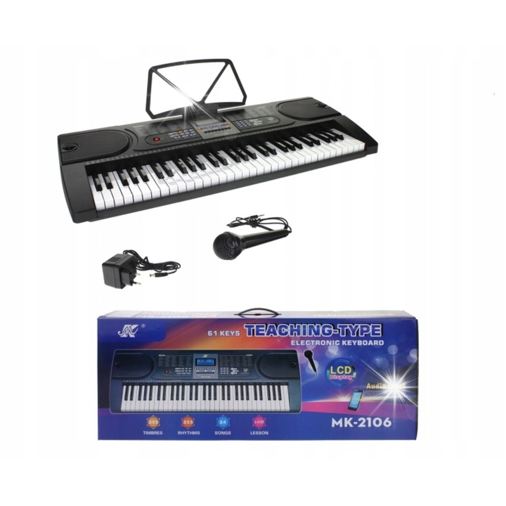 Oktató billentyűzet MK 2106, 61 billentyű, 255 hangszer, 255 ritmus, mikrofonnal, 84,5x32x9cm