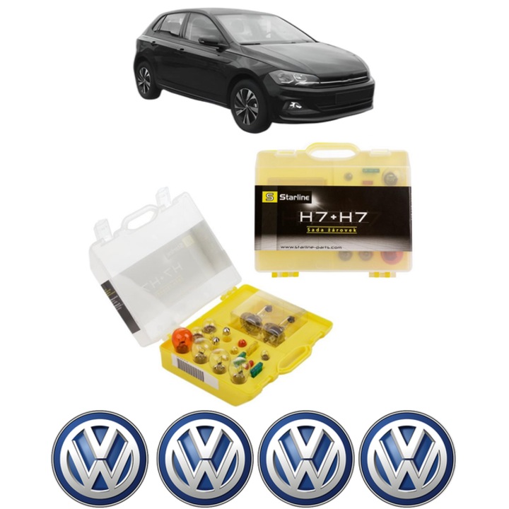 Kit trusa Set becuri H7 compatibila cu Volkswagen POLO VI (AW1, BZ1, AE1) din 2017-2021, bec far, semnalizare, pozitie, iluminare numar, frana, plafoniera, stop frana