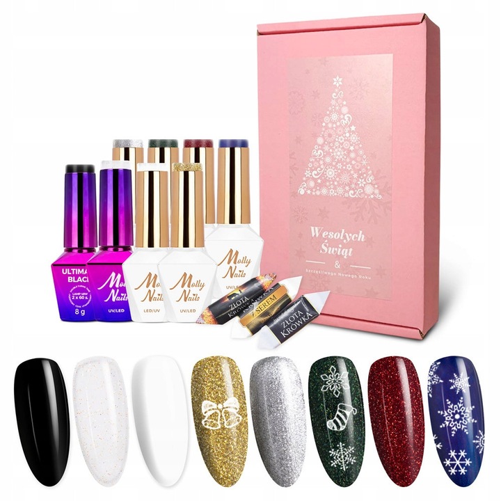 Set de 8 lacuri hibride MOLLY NAILS, culori festive, 8g fiecare