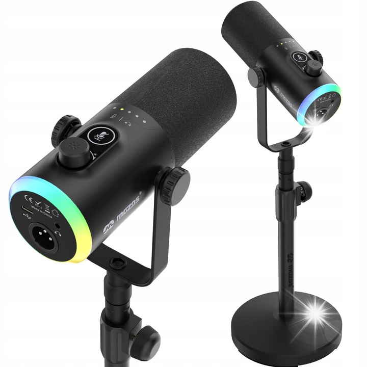 Mozos dinamikus USB XLR RGB LED gamer mikrofon streaminghez és podcasthoz