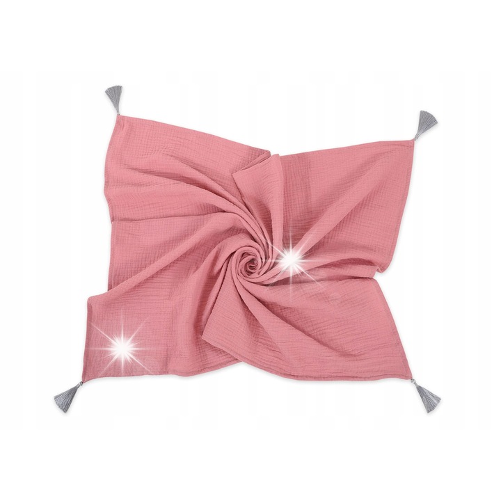 Одеяло за бебе My Sweet Baby, муселин, ретро розово, 75x100см, с пискюли