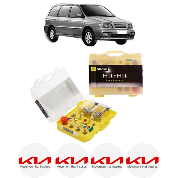 Kit trusa Set becuri H4 compatibila cu KIA JOICE (MTE1P) din 2000-2003, bec far, semnalizare, pozitie, iluminare numar, frana, plafoniera, stop frana