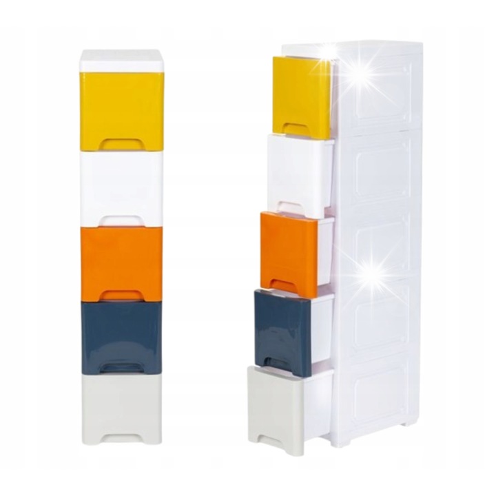 Raft 5 színes fiókkal, ModernHome, fehér, 83x32x18cm