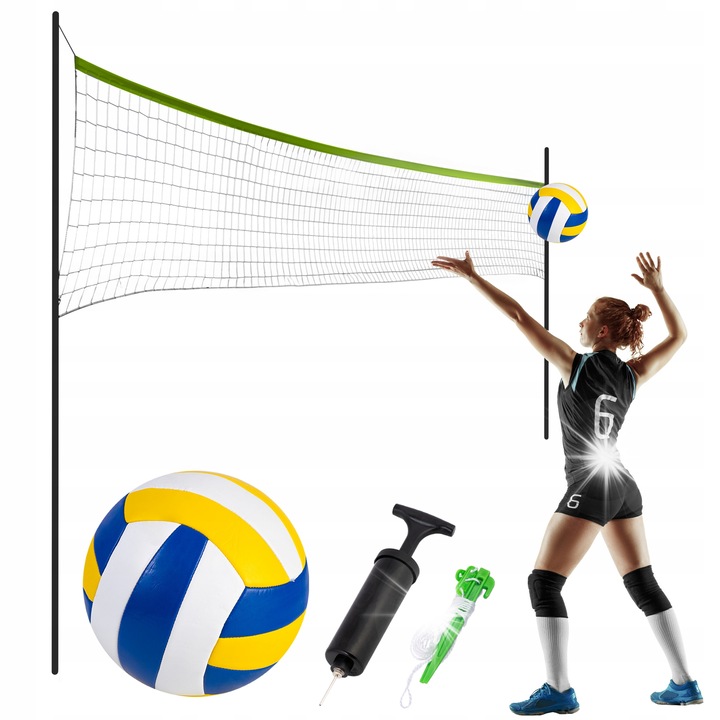 Neo-Sport sport háló, oszlopokkal, 570x230cm, polietilén háló, labdával és pumpával